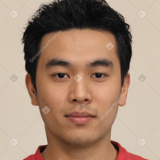 Neutral asian young-adult male with short  black hair and brown eyes