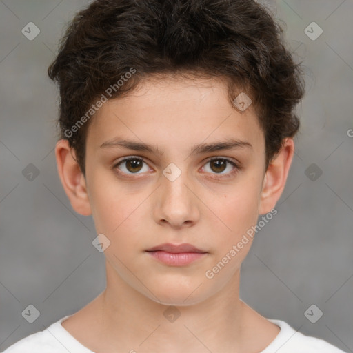 Neutral white child female with short  brown hair and brown eyes