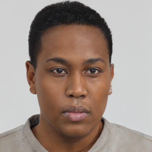Neutral black young-adult male with short  brown hair and brown eyes