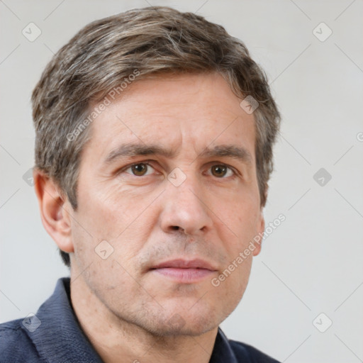 Neutral white adult male with short  brown hair and brown eyes