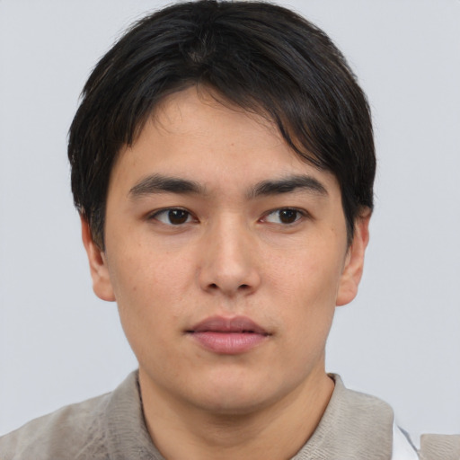 Neutral asian young-adult male with short  brown hair and brown eyes