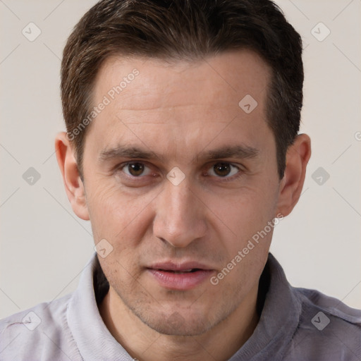 Neutral white adult male with short  brown hair and brown eyes