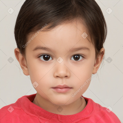 Neutral white child female with short  brown hair and brown eyes