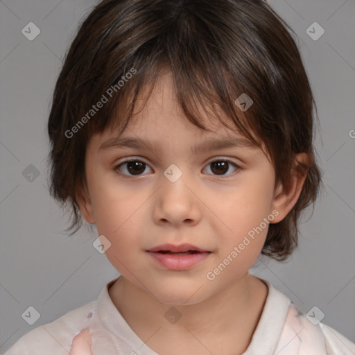 Neutral white child female with medium  brown hair and brown eyes