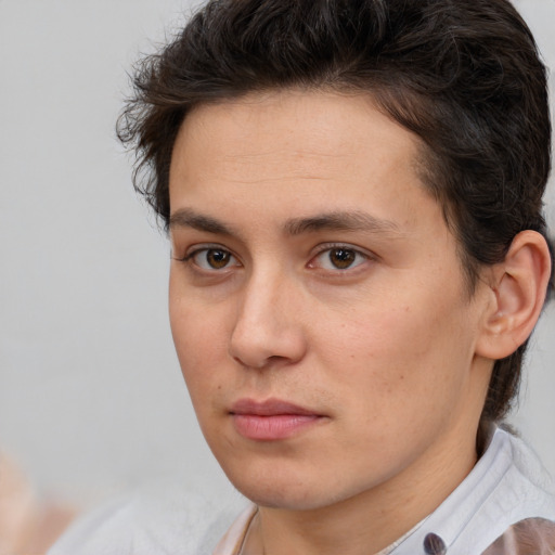 Neutral white young-adult male with medium  brown hair and brown eyes