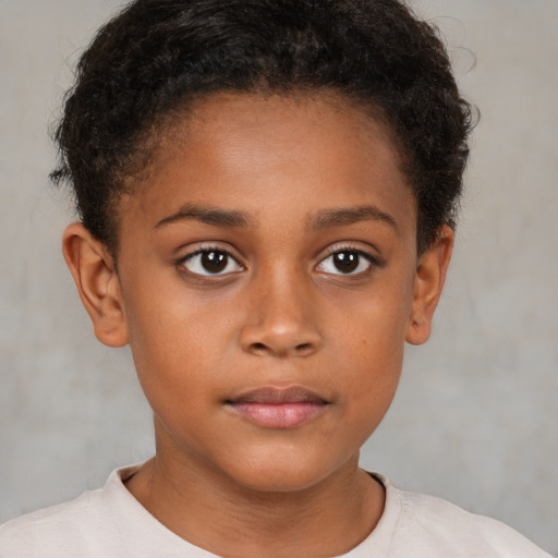 Neutral black child female with short  brown hair and brown eyes
