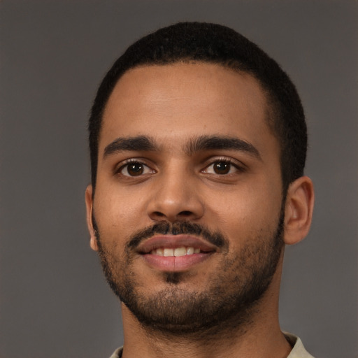 Neutral black young-adult male with short  brown hair and brown eyes