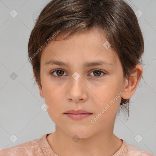 Neutral white child female with short  brown hair and brown eyes