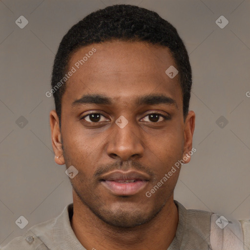 Neutral black young-adult male with short  brown hair and brown eyes