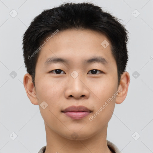 Neutral asian young-adult male with short  brown hair and brown eyes