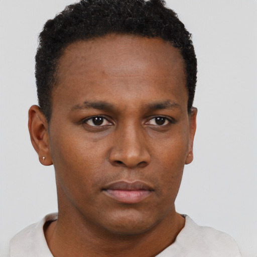 Neutral black young-adult male with short  brown hair and brown eyes