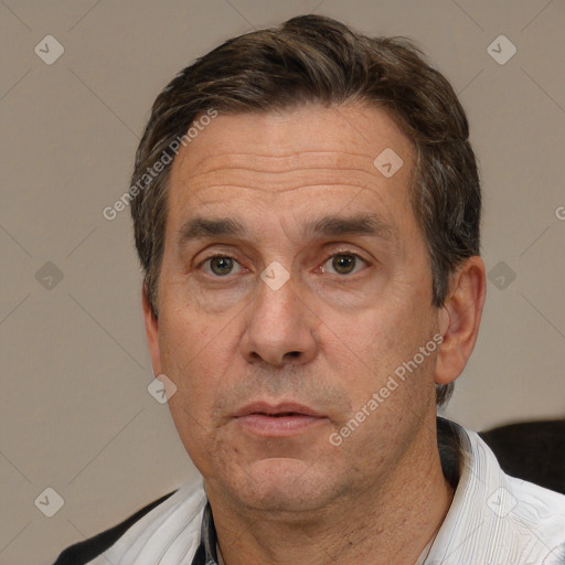 Neutral white adult male with short  brown hair and brown eyes