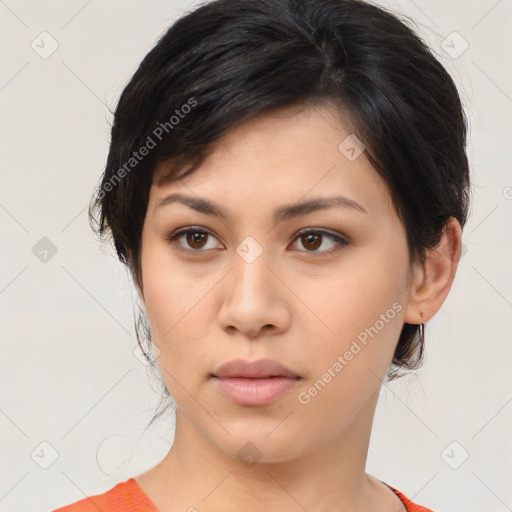 Neutral asian young-adult female with medium  brown hair and brown eyes