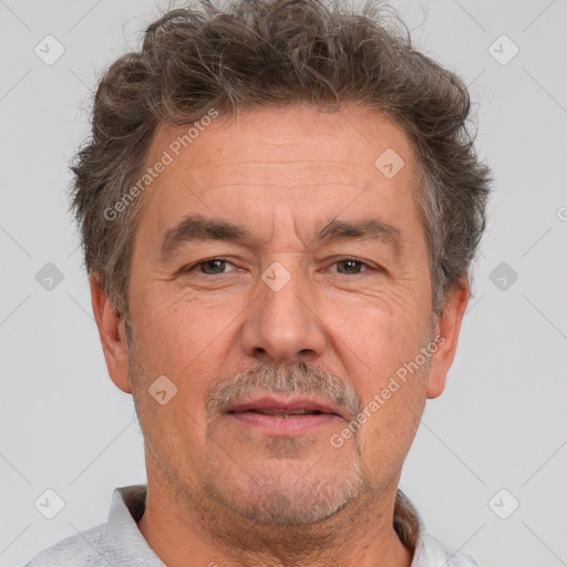 Neutral white middle-aged male with short  brown hair and brown eyes