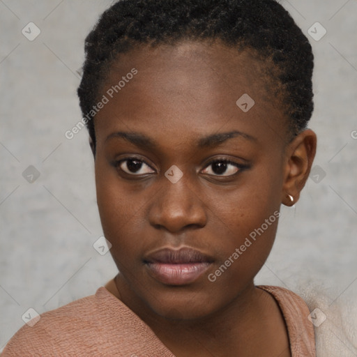 Neutral black young-adult female with short  brown hair and brown eyes