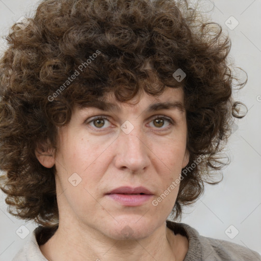 Neutral white adult female with medium  brown hair and brown eyes