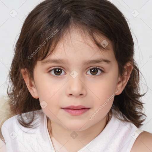 Neutral white child female with medium  brown hair and brown eyes