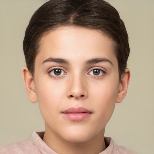 Neutral white young-adult female with short  brown hair and brown eyes