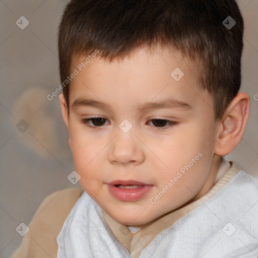 Joyful white child male with short  brown hair and brown eyes