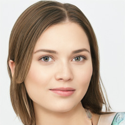 Neutral white young-adult female with medium  brown hair and blue eyes