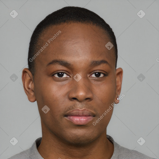 Neutral black young-adult male with short  brown hair and brown eyes