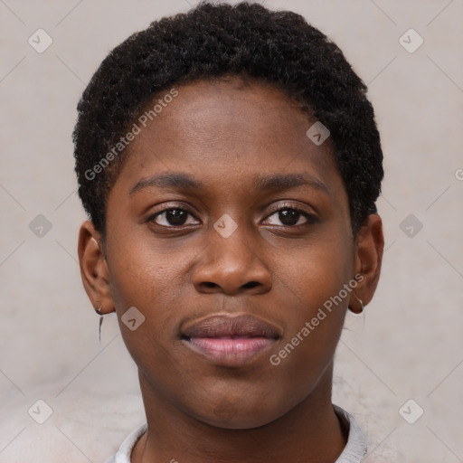 Neutral black young-adult female with short  brown hair and brown eyes