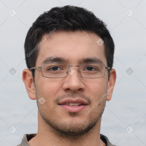 Neutral asian young-adult male with short  brown hair and brown eyes