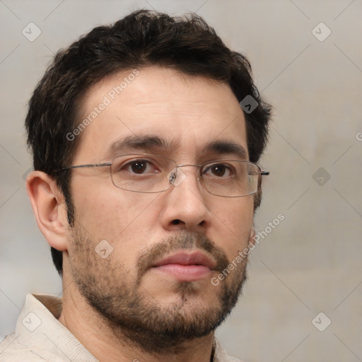 Neutral white adult male with short  brown hair and brown eyes