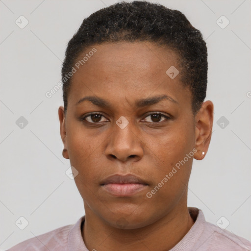 Neutral black young-adult female with short  brown hair and brown eyes