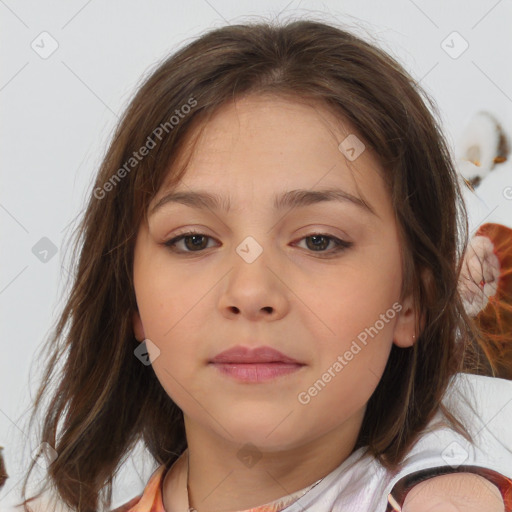 Neutral white child female with medium  brown hair and brown eyes