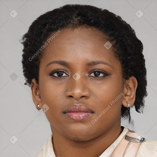 Neutral black young-adult female with short  brown hair and brown eyes