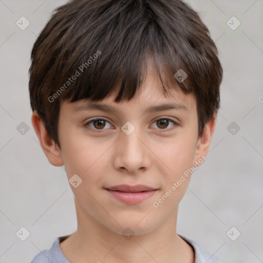 Neutral white young-adult female with short  brown hair and brown eyes