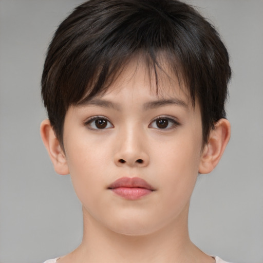 Neutral white child female with short  brown hair and brown eyes