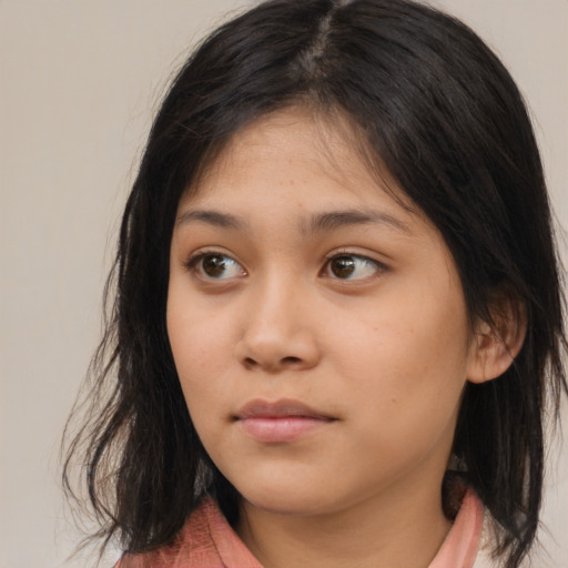 Neutral asian young-adult female with medium  brown hair and brown eyes