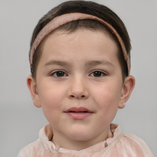 Neutral white child female with short  brown hair and brown eyes