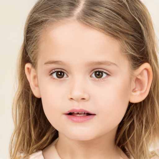 Neutral white child female with long  brown hair and brown eyes