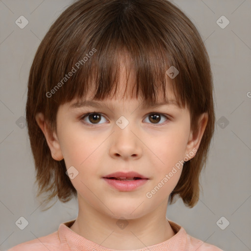 Neutral white child female with medium  brown hair and brown eyes