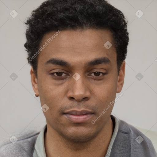 Neutral black young-adult male with short  brown hair and brown eyes