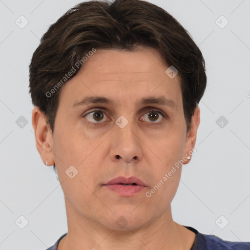 Neutral white adult male with short  brown hair and brown eyes