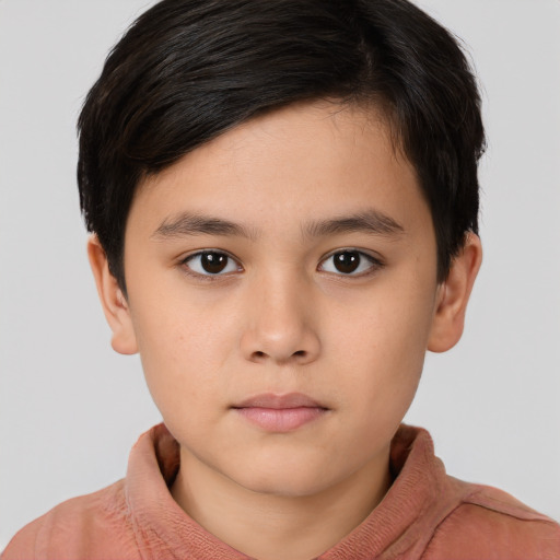 Neutral asian child male with short  brown hair and brown eyes