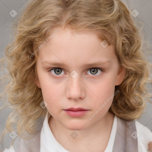 Neutral white child female with medium  brown hair and blue eyes