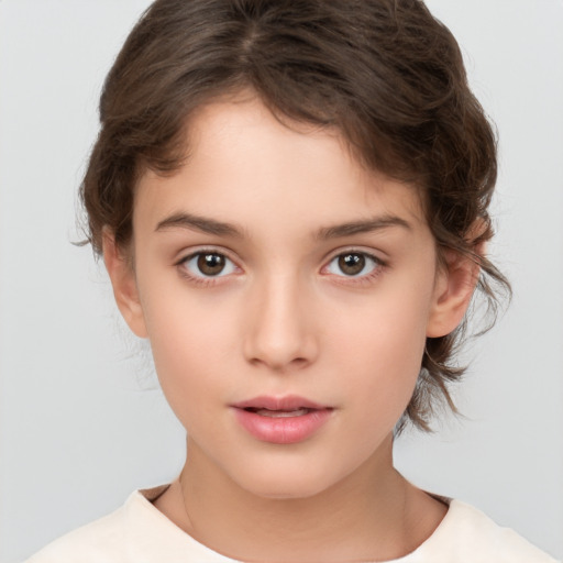 Neutral white child female with medium  brown hair and brown eyes