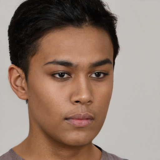 Neutral black young-adult male with short  brown hair and brown eyes