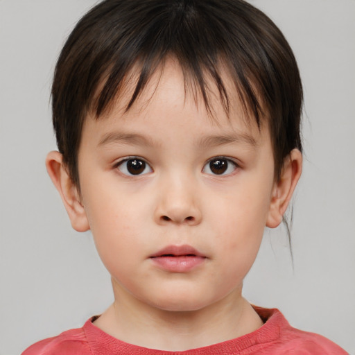 Neutral white child female with short  brown hair and brown eyes