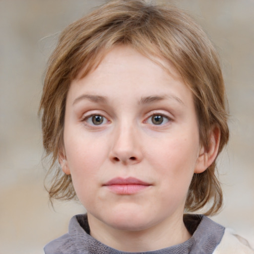 Neutral white child female with medium  brown hair and blue eyes