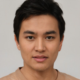 Neutral asian young-adult male with short  black hair and brown eyes