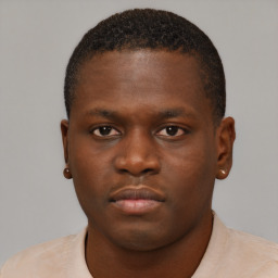 Neutral black young-adult male with short  brown hair and brown eyes