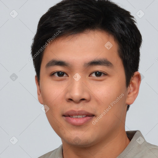 Neutral asian young-adult male with short  black hair and brown eyes