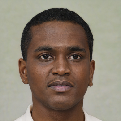 Neutral black young-adult male with short  brown hair and brown eyes
