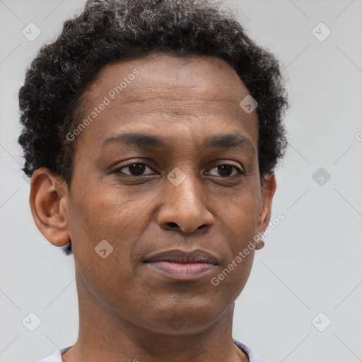 Neutral black young-adult male with short  brown hair and brown eyes